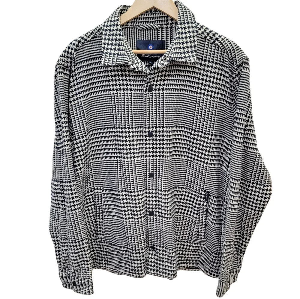 NWT Ben Sherman Glen Plaid Cotton Shirt Jacket Navy Cream Preppy British Men’s L - Picture 4 of 17